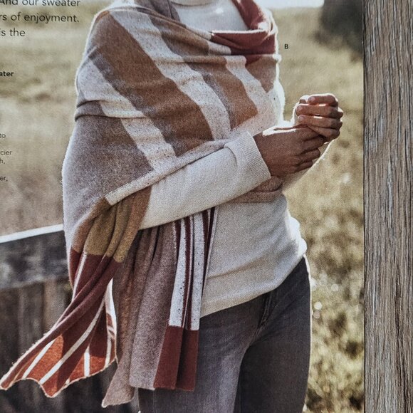 Garnet Hill Cashmere Wrap Scarf Rust Patchwork One Size - Picture 1 of 13